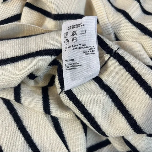& Other Stories Sweater Womens Medium White Navy Stripe Collared Nautical Sailor - Picture 10 of 10